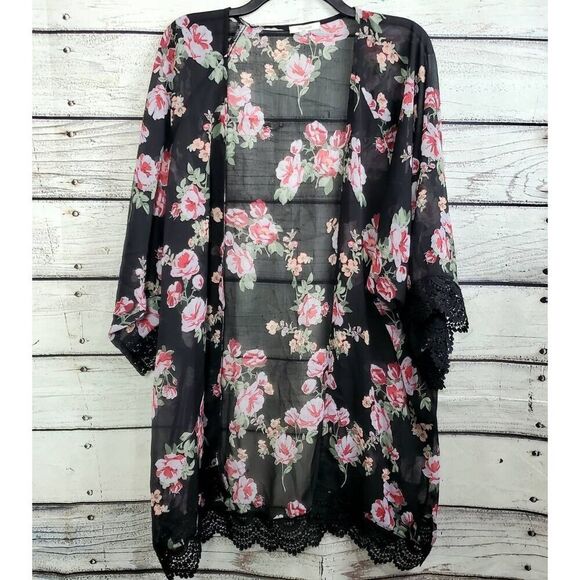 Maurices 1x Plus Black Floral Sheer Cover Top - Picture 1 of 6